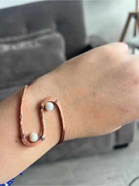 Handcrafted Copper Bracelet with pearl Bead Accents